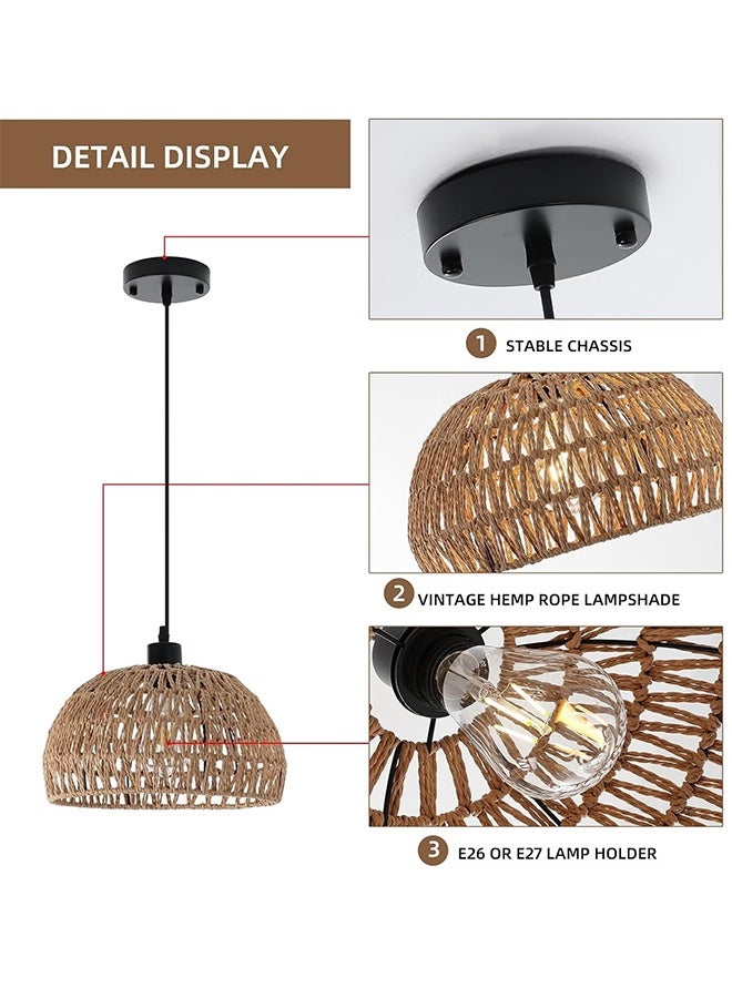 APEX Chandelier Light Fixture, Farmhouse Rattan Pendant Light, Woven Rope Lampshade Rustic Cage Hanging Lamp, E27 Semi Flush Mount Ceiling Light for Kitchen Island Living Dining Room Bedroom - Image 3